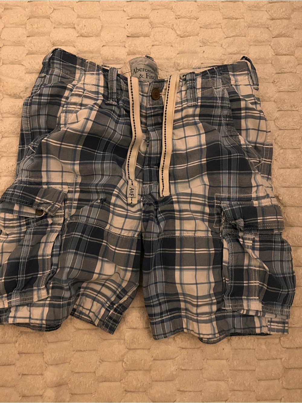 Abercrombie & Fitch Navy and White Plaid Cargo Shorts - Men's